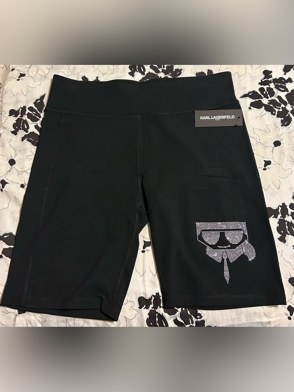 Karl Lagerfeld Black Crystal Logo Bike Shorts